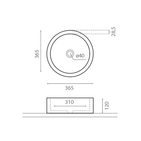 LAVABO SOBRE ENCIMERA ORUÑA ACERO - PLANO CON COTAS