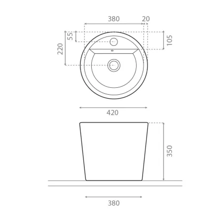 LAVABO SOBRE ENCIMERA FLORENCIA B - PLANO COTAS