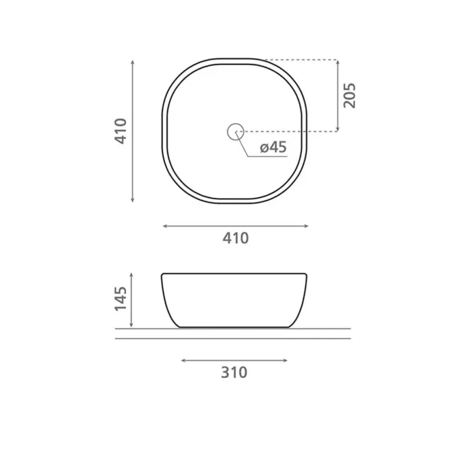LAVABO SOBRE ENCIMERA OLEA - PLANO COTAS