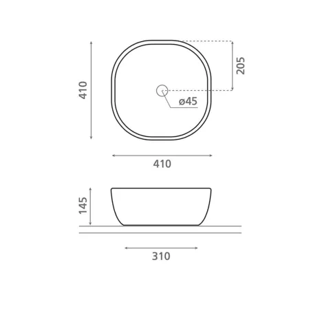 LAVABO SOBRE ENCIMERA OLEA - PLANO COTAS