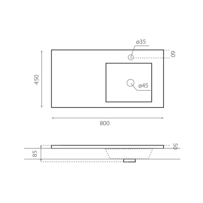 PLANO ENCIMERA LAVABO CASTRO CON COTAS