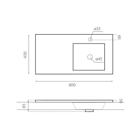 PLANO ENCIMERA LAVABO CASTRO CON COTAS