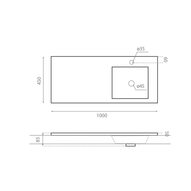 PLANO ENCIMERA LAVABO CASTRO CON COTAS