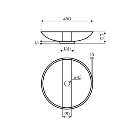 PLANO LAVABO SOBRE ENCIMERA COPLATO REDONDO BATHCO
