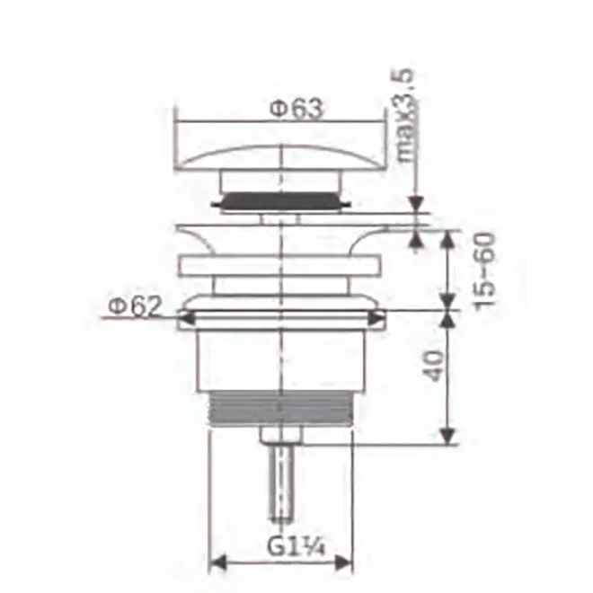 VALVULA LAVABO CLICK CLACK CROMO BAALNEO PLANO CON COTAS