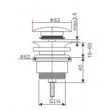 VALVULA LAVABO CLICK CLACK CROMO BAALNEO PLANO CON COTAS