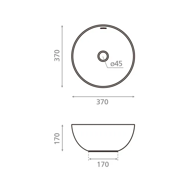 LAVABO SOBRE ENCIMERA BARI - PLANO COTAS
