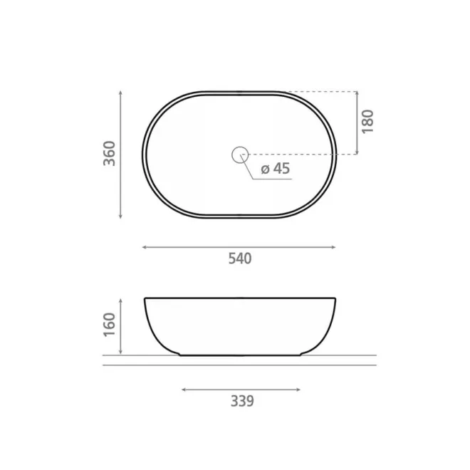 LAVABO SOBRE ENCIMERA TOULOUSE - PLANO COTAS