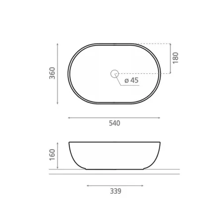 LAVABO SOBRE ENCIMERA TOULOUSE - PLANO COTAS