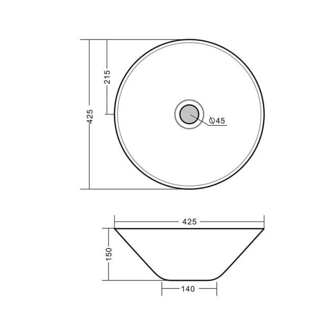 LAVABO SOBRE ENCIMERA PLASENCIA - PLANO COTAS