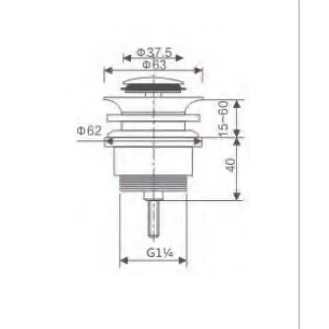 PLANO CON COTAS VALVULA LAVABO CLICK CLACK TAPON CENTRAL BAALNEO