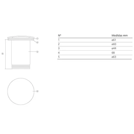 PLANO CON COTAS VALVULA LAVABO CLICK CLACK TAPA PORCELANA BLANCA BATHCO