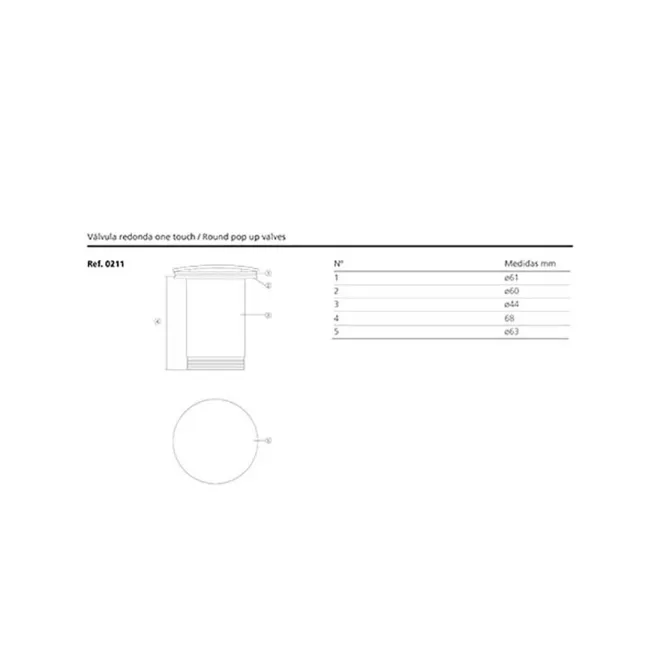 PLANO CON COTAS VALVULA LAVABO CLICK CLACK BLANCO MATE BATHCO