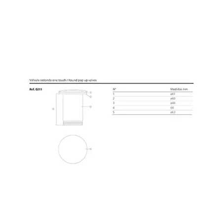 PLANO CON COTAS VALVULA LAVABO CLICK CLACK BLANCO MATE BATHCO