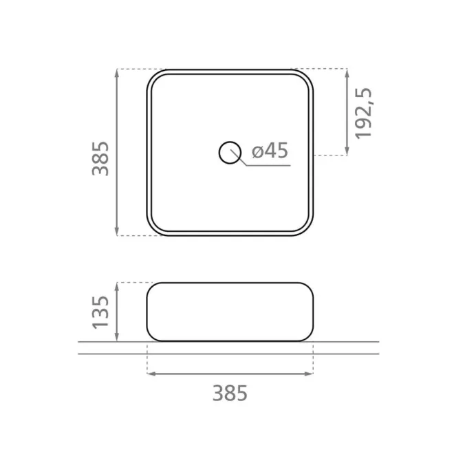 LAVABO SOBRE ENCIMERA DINAN 40 NEGRO MATE - PLANO COTAS