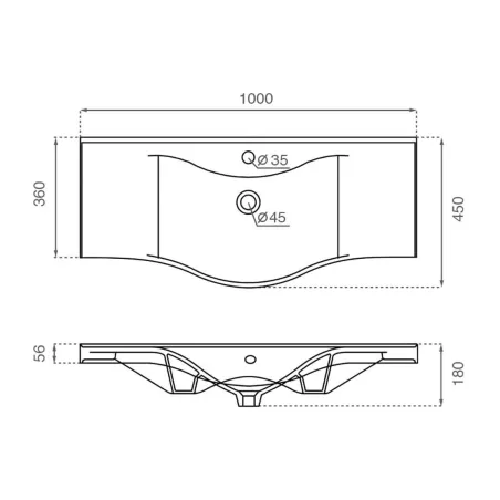 PLANO LAVABO SUSPENDIDO HELSINKI 100 CON COTAS
