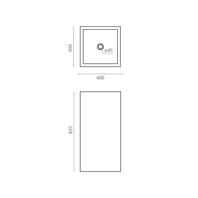 PLANO CON COTAS LAVABO PEDESTAL ARENAS CUADRADO BATHCO