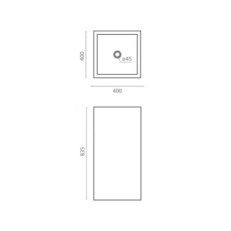 PLANO CON COTAS LAVABO PEDESTAL ARENAS CUADRADO BATHCO