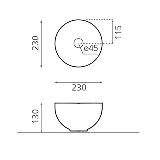 LAVABO SOBRE ENCIMERA MINI LYS - PLANO COTAS