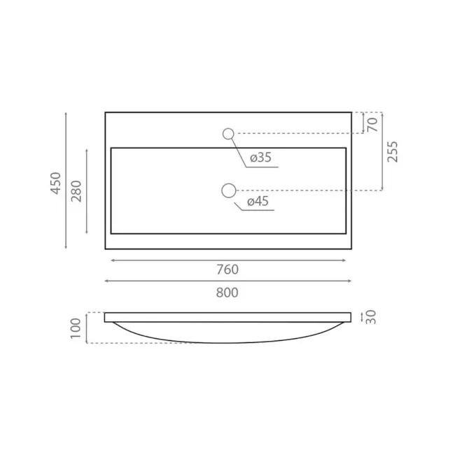PLANO ENCIMERA LAVABO MANHATTAN CON COTAS