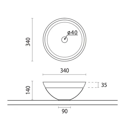 PLANO CON COTAS LAVABO SOLID SURFACE VINCI BATHCO