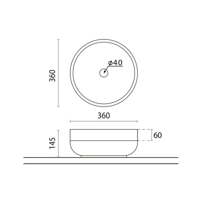 PLANO CON COTAS LAVABO SOLID SURFACE LUCCA BATHCO