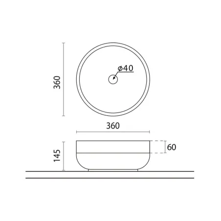 PLANO CON COTAS LAVABO SOLID SURFACE LUCCA BATHCO