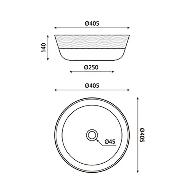 PLANO CON COTAS LAVABO SOLID SURFACE VOLTERRA BATHCO