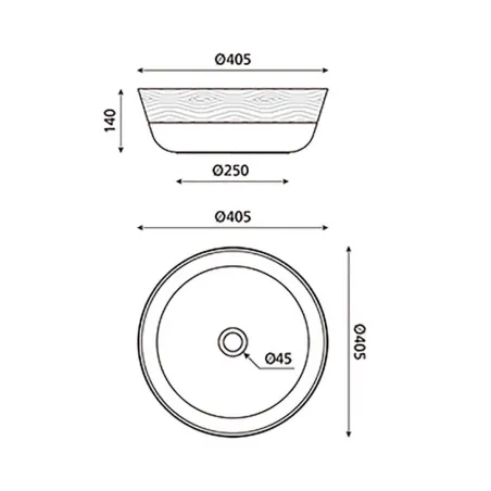 PLANO CON COTAS LAVABO SOLID SURFACE VOLTERRA BATHCO