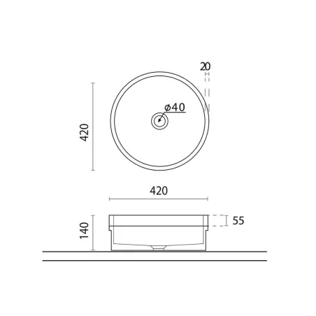 PLANO CON COTAS LAVABO SOLID SURFACE PRATO BATHCO