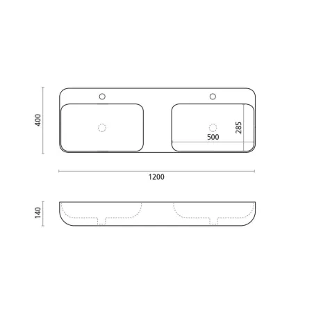 PLANO CON COTAS LAVABO SOLID SURFACE BARI BATHCO
