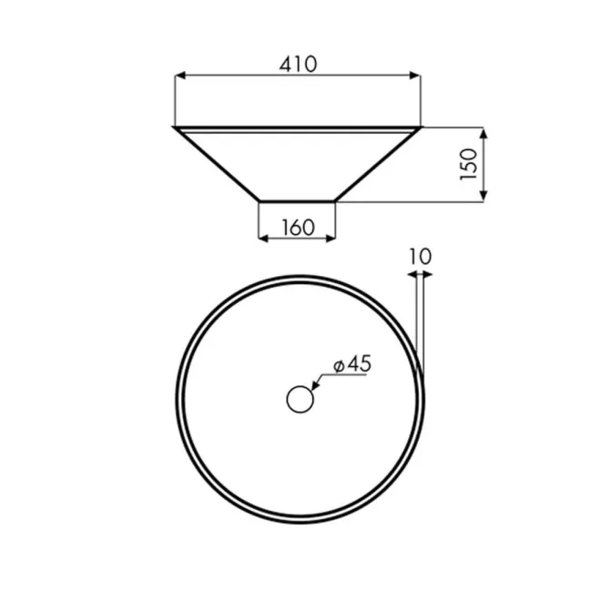 PLANO CON COTAS LAVABO DE PIEDRA DUOTONO B REDONDO BATHCO