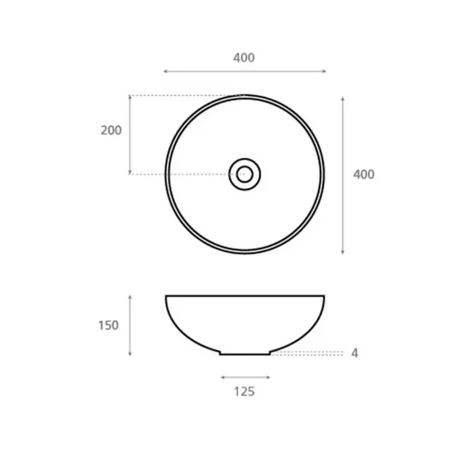 PLANO CON COTAS LAVABO SOBRE ENCIMERA NEW LYS OXIDO REDONDO BATHCO