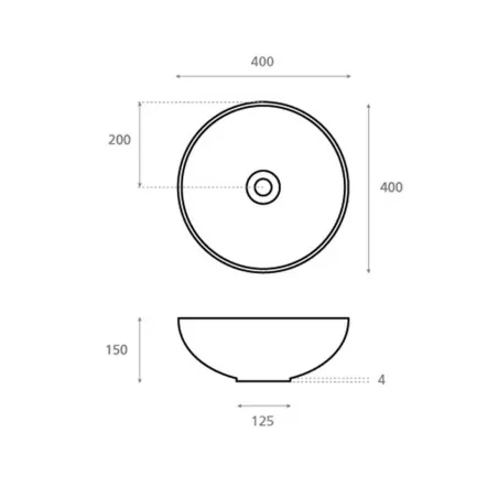 PLANO CON COTAS LAVABO SOBRE ENCIMERA NEW LYS OXIDO REDONDO BATHCO