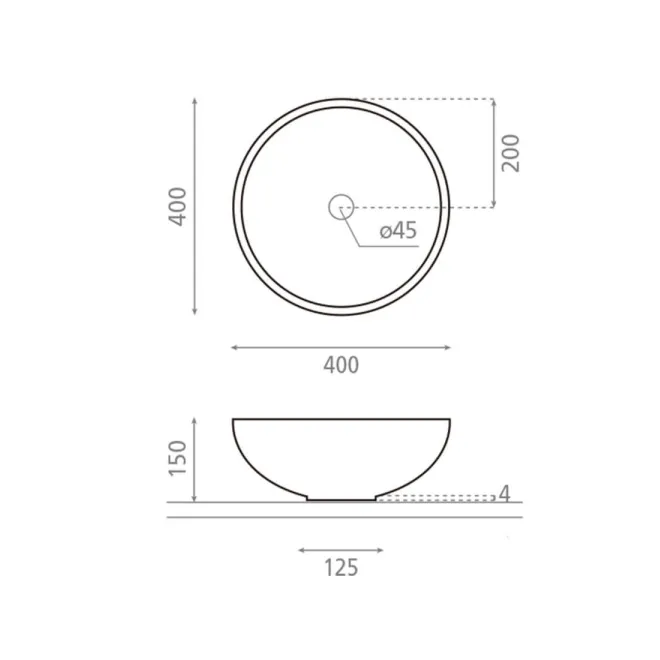 PLANO CON COTAS LAVABO SOBRE ENCIMERA NEW LYS OPALO REDONDO BATHCO