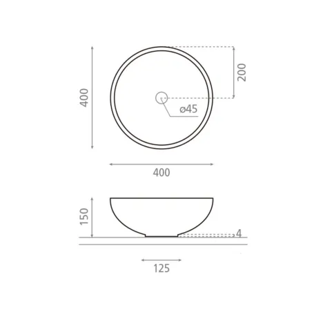 PLANO CON COTAS LAVABO SOBRE ENCIMERA NEW LYS OPALO REDONDO BATHCO