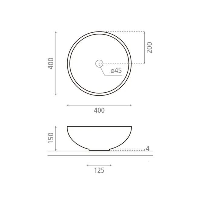 PLANO CON COTAS LAVABO SOBRE ENCIMERA NEW LYS ORO NEGRO REDONDO BATHCO