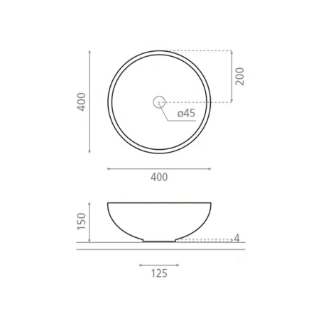 PLANO CON COTAS LAVABO SOBRE ENCIMERA NEW LYS ORO NEGRO REDONDO BATHCO