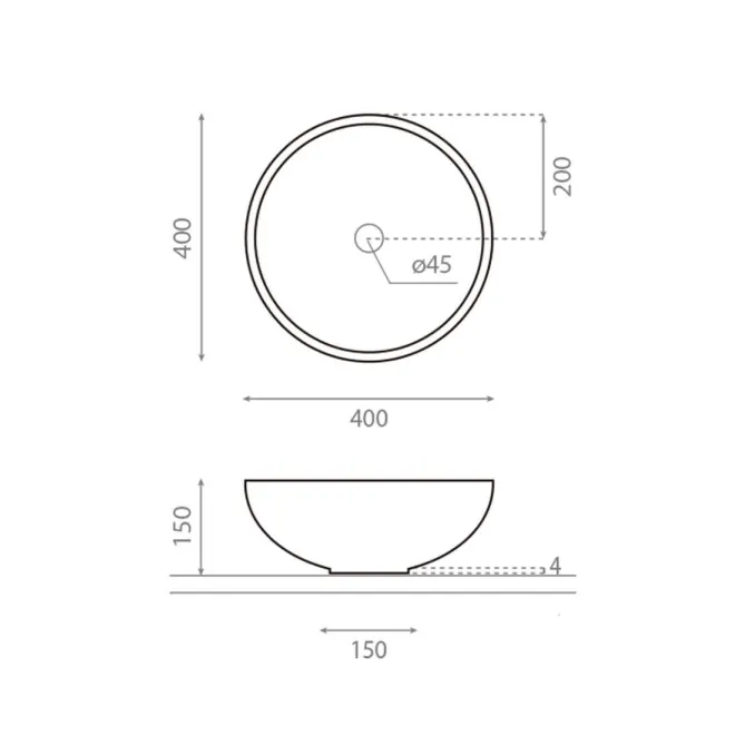 PLANO CON COTAS LAVABO SOBRE ENCIMERA NEW LYS MACAEL REDONDO BATHCO