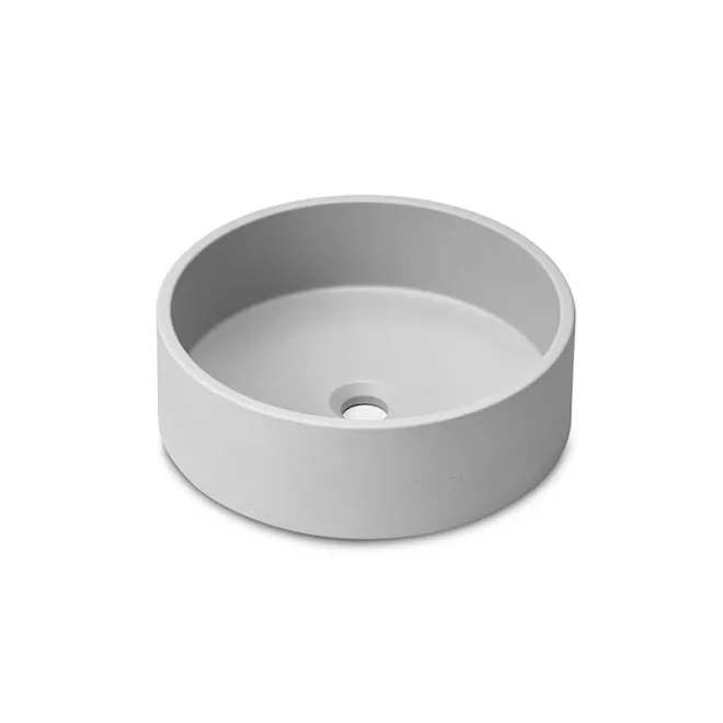 LAVABO CEMENTO PESQUERA GRIS CLARO REDONDO BATHCO FONDO BLANCO