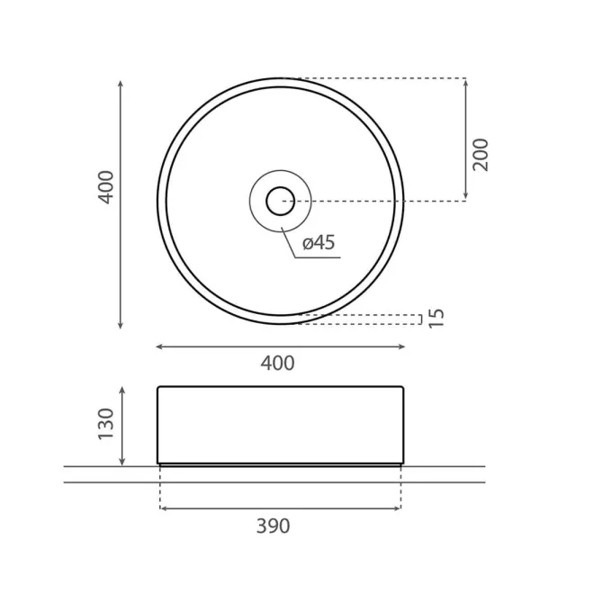 PLANO CON COTAS LAVABO CEMENTO PESQUERA GRIS CLARO REDONDO BATHCO