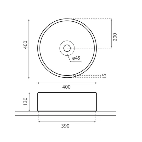 PLANO CON COTAS LAVABO CEMENTO PESQUERA GRIS CLARO REDONDO BATHCO