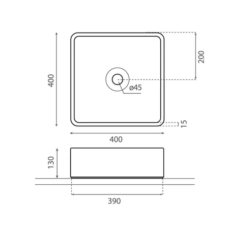 PLANO CON COTAS LAVABO CEMENTO NESTARES GRIS CLARO CUADRADO BATHCO
