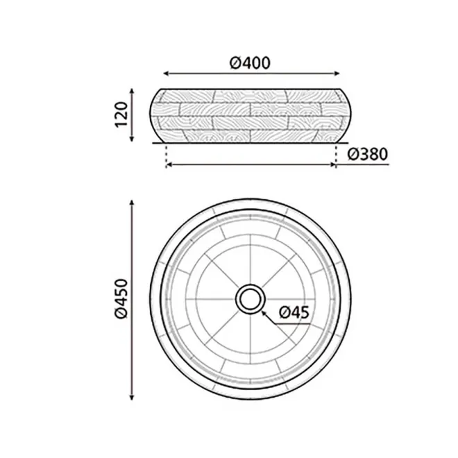 PLANO CON COTAS LAVABO MADERA BANGALORE REDONDO BATHCO
