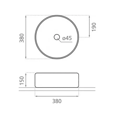 PLANO CON COTAS LAVABO SOBRE ENCIMERA DINAN 38 ORO REDONDO BATHCO