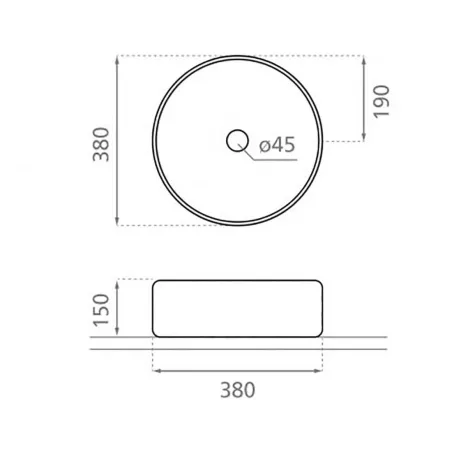 PLANO CON COTAS LAVABO SOBRE ENCIMERA DINAN 38 PLATA REDONDO BATHCO