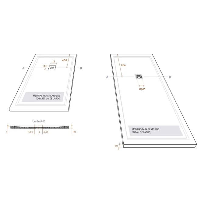 PLANO CON COTAS PLATO DE DUCHA RESINA BORDER STRATO