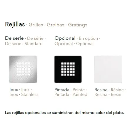 OPCIONES REJILLA PLATO DE DUCHA RESINA ZENDA A MEDIDA PROFILTEK