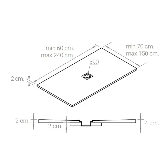 PLANO PLATO DE DUCHA PIEDRA ATENEA BAALNEO