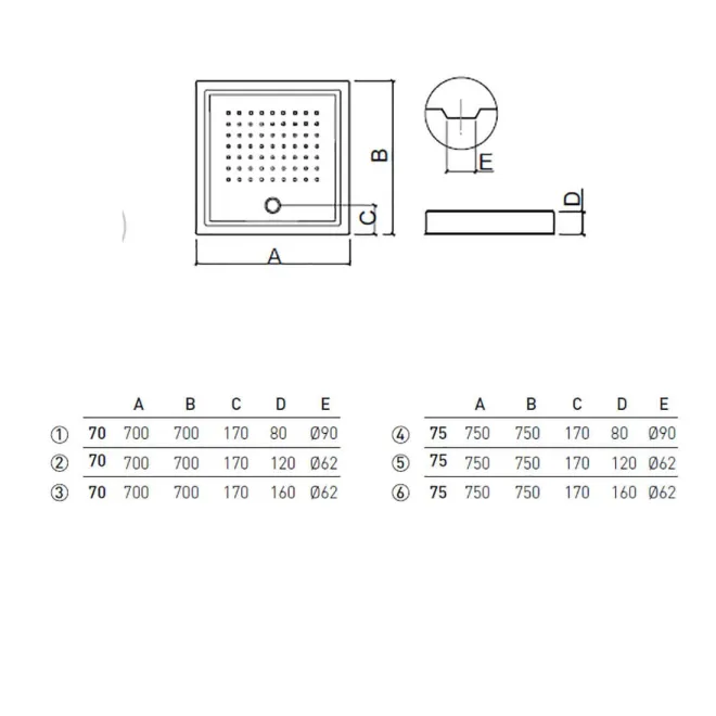 Plato Ducha Acrilico Mosaico Sobresuelo Unisan Plano Técnico